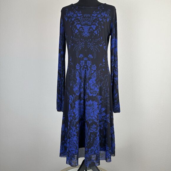 FUZZI Jean Paul Gaultier Dress Plus Size 22 Black Blue Floral Pullover Mesh NEW - Picture 1 of 15